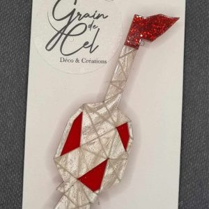 Broche Dragon triangles / Blanc Nacré & Rouge