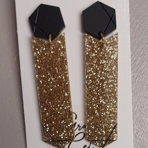 Boucles d'oreilles MAXI / Noir mat - paillettes dorées