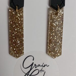 Boucles d'oreilles MIDI / Noir mat - paillettes dorées