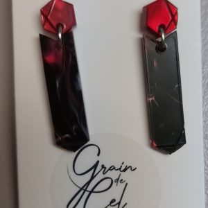 Boucles d'oreilles MIDI /Marbré rouge - marbré rouge et noir