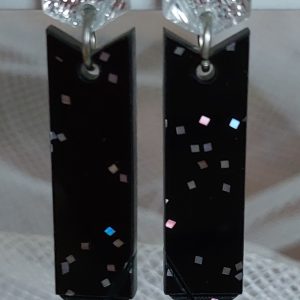 Boucles d'oreilles MAXI / Texture argentée - noir paillettes