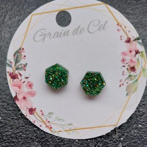 Boucles d'oreilles MICRO - paillettes vertes - dorées