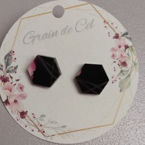 Boucles d'oreilles MINI - Noir marbrées rose