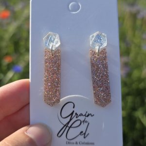 Boucles d'oreilles MIDI - Paillettes rosées / texture argentée