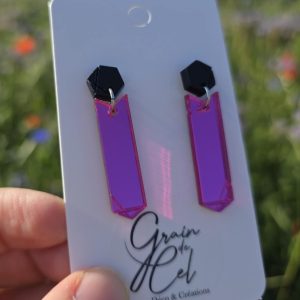 Boucles d'oreilles MIDI- Rose miroir / noir mat