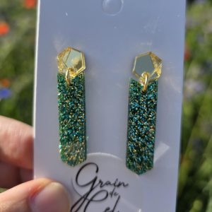 Boucles d'oreilles MIDI - Paillettes vertes /doré