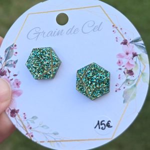 Boucles d'oreilles MINI - Vertes paillettes dorées