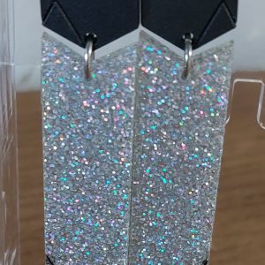 Boucles d'oreilles MAXI / Noir mat - paillettes argentées
