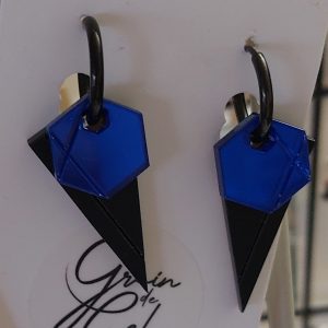 Créoles éphémères / Miroir bleu - noir mat