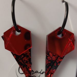 Créoles éphémères / Miroir rouge - pépites rouges