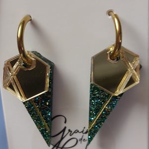 Créoles éphémères / Miroir doré - paillettes vertes