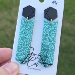 Boucles d'oreilles MAXI - Paillettes turquoises/noir mat
