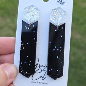 Boucles d'oreilles MAXI - Noir pailleté/texture argentée