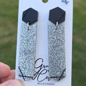Boucles d'oreilles MAXI - Paillettes argentées/noir mat