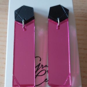 Boucles d'oreilles MAXI - Rose fuschia miroir/noir mat