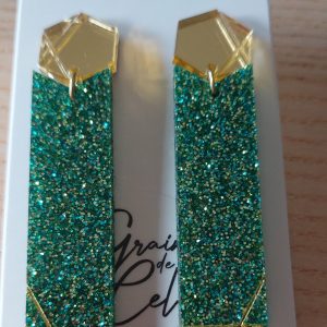 Boucles d'oreilles MAXI - Vert pailleté doré/miroir doré