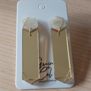 Boucles d'oreilles MAXI - Doré miroir / blanc nacré pailleté