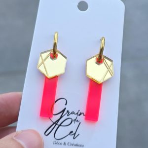 Créoles éphémères - Tube rose fluo / miroir doré