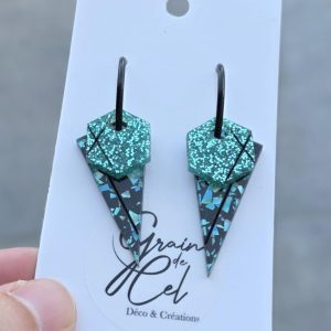 Créoles éphémères - Pépites turquoises / paillettes turquoises