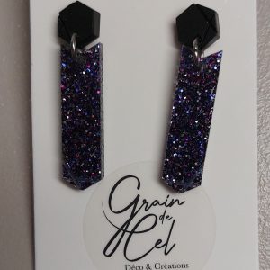 Boucles d'oreilles MIDI / Noir mat - paillettes