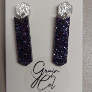 Boucles d'oreilles MIDI / texture argentée - paillettes