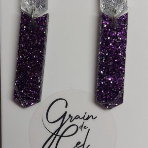 Boucles d'oreilles MIDI / Texture argentée - paillettes mauves