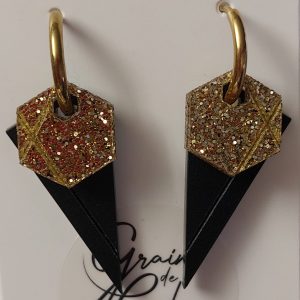 Créoles éphémères / Paillettes dorées - noir mat