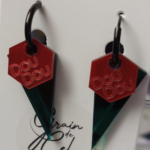 Créoles éphémères / Doudou rouge mat - miroir vert