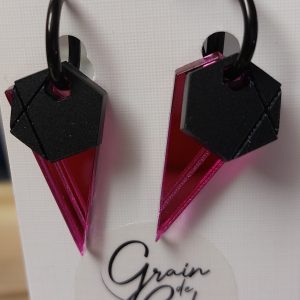 Créoles éphémères / Noir mat - miroir fuschia