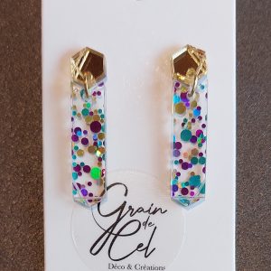 Boucles d'oreilles MIDI/ Miroir doré-Confettis violets