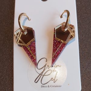 Créoles éphémères / Miroir doré - paillettes roses
