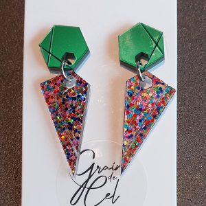Boucles d'oreilles / Vert mat-Arlequin