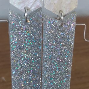 Boucles d'oreilles MAXI / Blanc nacré pailleté - paillettes argentées