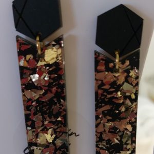 Boucles d'oreilles MAXI / Noir mat - pépites dorées