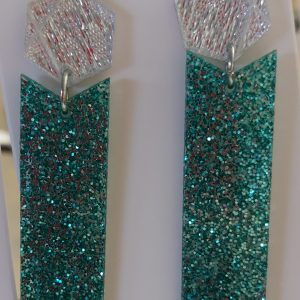 Boucles d'oreilles MAXI / Texture argentée - paillettes vertes