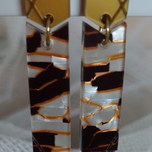 Boucles d'oreilles MAXI / Miroir doré - marbré noir blanc