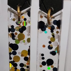Boucles d'oreilles MAXI / Noir mat - confettis noirs dorés