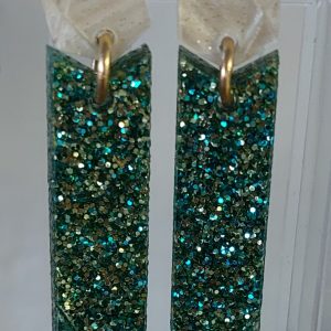 Boucles d'oreilles MAXI / Blanc nacré pailleté - paillettes vertes et dorées