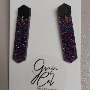 Boucles d'oreilles MIDI/ Noir mat - paillettes mauves