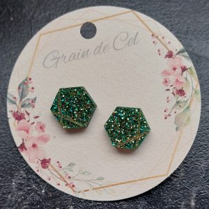 Boucles d'oreilles MINI - Paillettes vertes - dorées