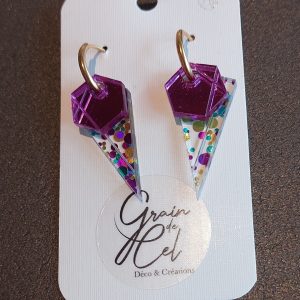 Créoles éphémères /Miroir violet-Confettis