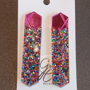 Boucles d'oreilles MAXI/ Miroir rose-Arlequin